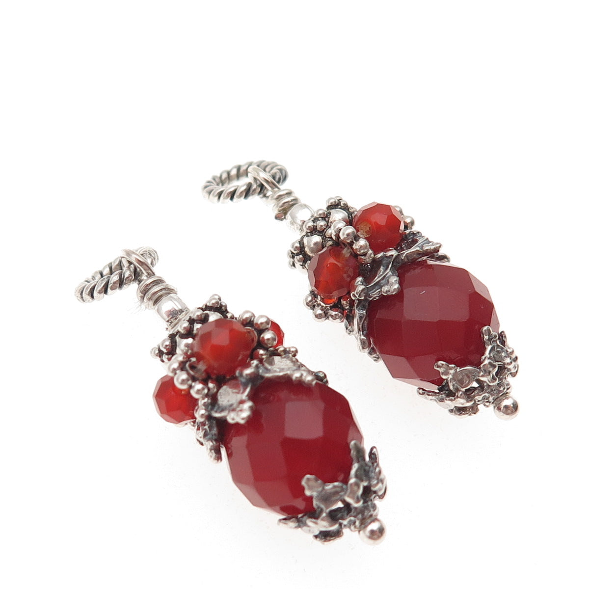 925 Sterling Silver Vintage Real Carnelian Granulated Jacket Earrings