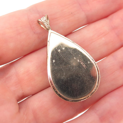 925 Sterling Silver Gold Plated Vintage Rhinestone Teardrop Locket Charm Pendant
