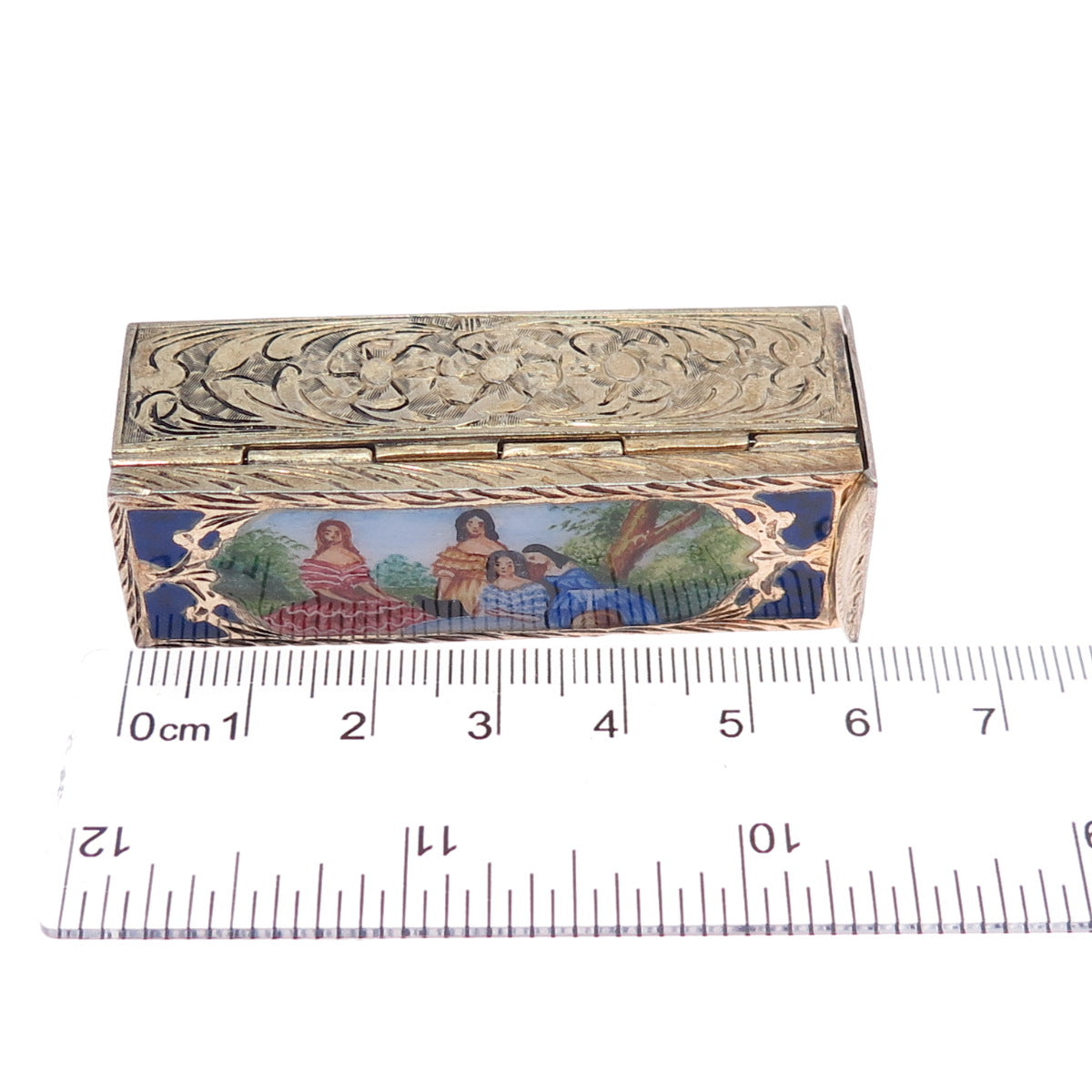 800 Silver Vermeil Antique Italy Enamel Storyteller Tube Slide Lipstick Case #58