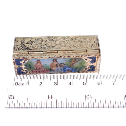 800 Silver Vermeil Antique Italy Enamel Storyteller Tube Slide Lipstick Case #58
