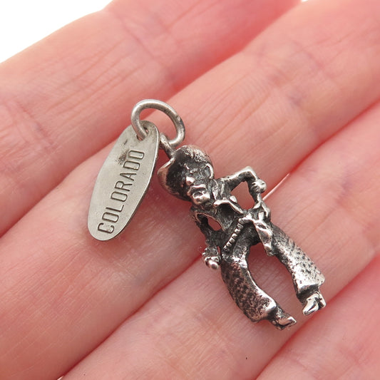925 Sterling Silver Antique Art Deco Colorado Cowboy Oxidized 3D Charm Pendant