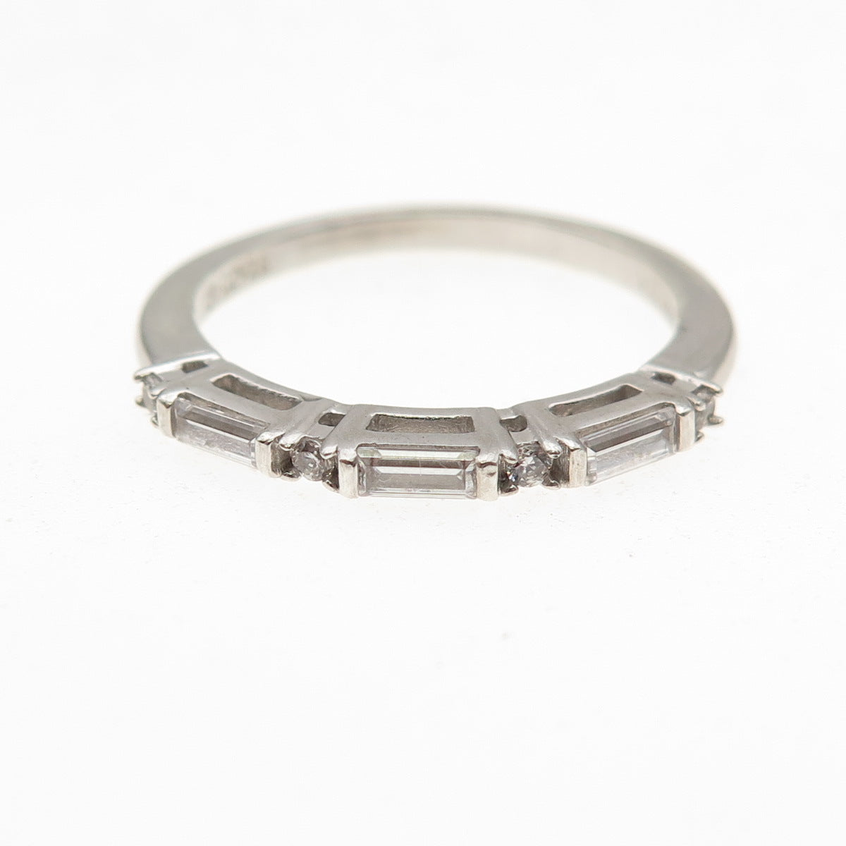 925 Sterling Round & Baguette-Cut C Z Half Eternity Stackable Band Ring Size 8