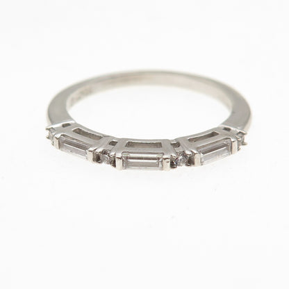 925 Sterling Round & Baguette-Cut C Z Half Eternity Stackable Band Ring Size 8