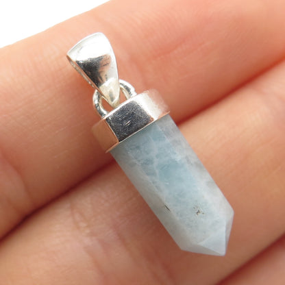 925 Sterling Silver Vintage Real Milky Aquamarine Amulet Charm Pendant