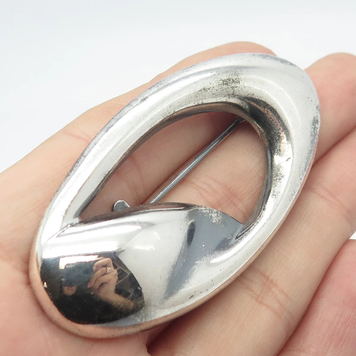 925 Sterling Silver Vintage Italy Modernist Oval Pin Brooch