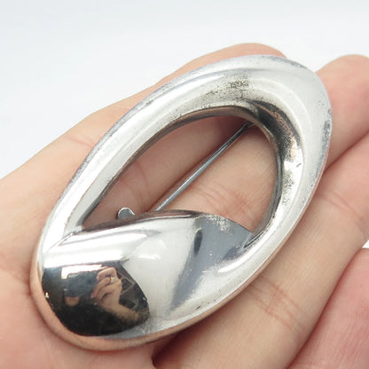 925 Sterling Silver Vintage Italy Modernist Oval Pin Brooch