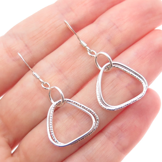 925 Sterling Silver Vintage Interlocked Triangle Dangle Earrings