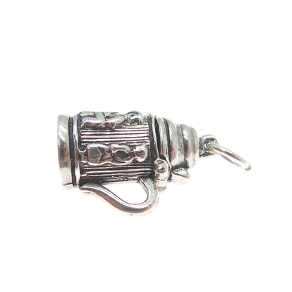 925 Sterling Silver Vintage Beer Stein Oxidized Minimalist Locket Charm Pendant