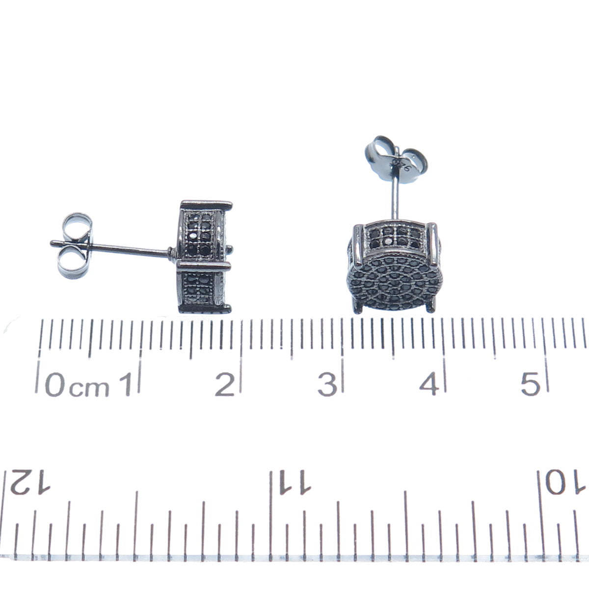 925 Sterling Silver Black Rhodium Real Round-Cut Black Spinel Stud Earrings