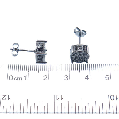 925 Sterling Silver Black Rhodium Real Round-Cut Black Spinel Stud Earrings