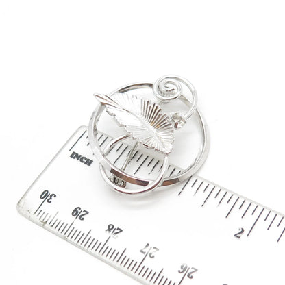 925 Sterling Silver Antique Art Deco Dixell Rhinestone Leaf Pin Brooch