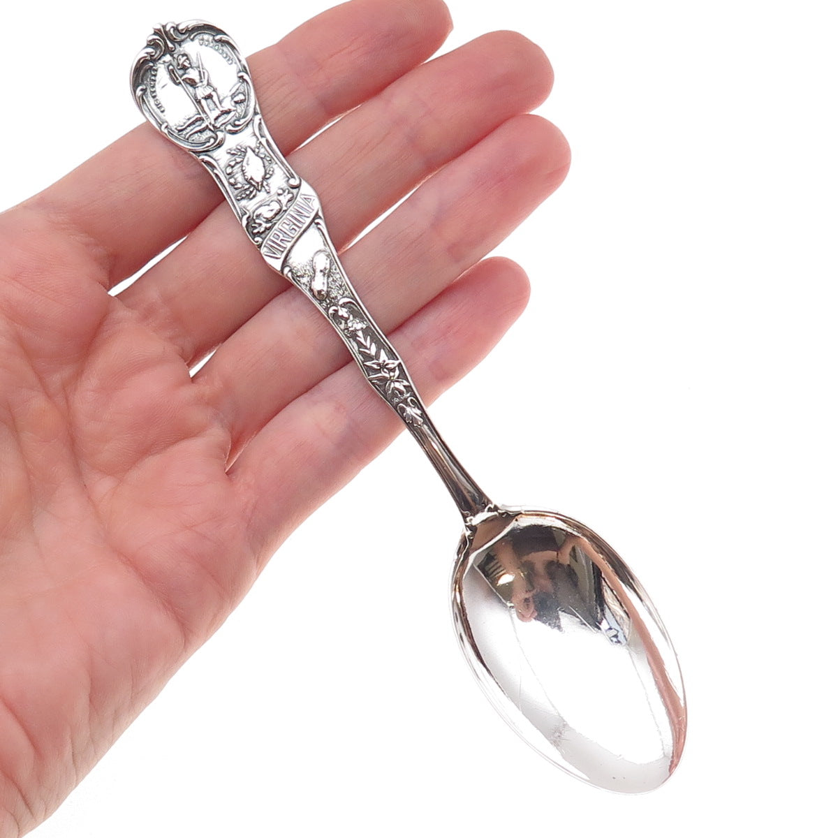 Mechanics 925 Sterling Silver Antique Art Deco Virginia State Coffee Spoon