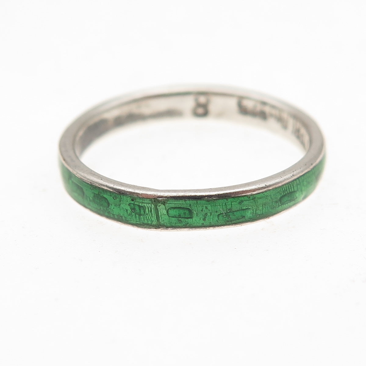925 Sterling Silver Vintage Enamel Oxidized Band Ring Size 7.5