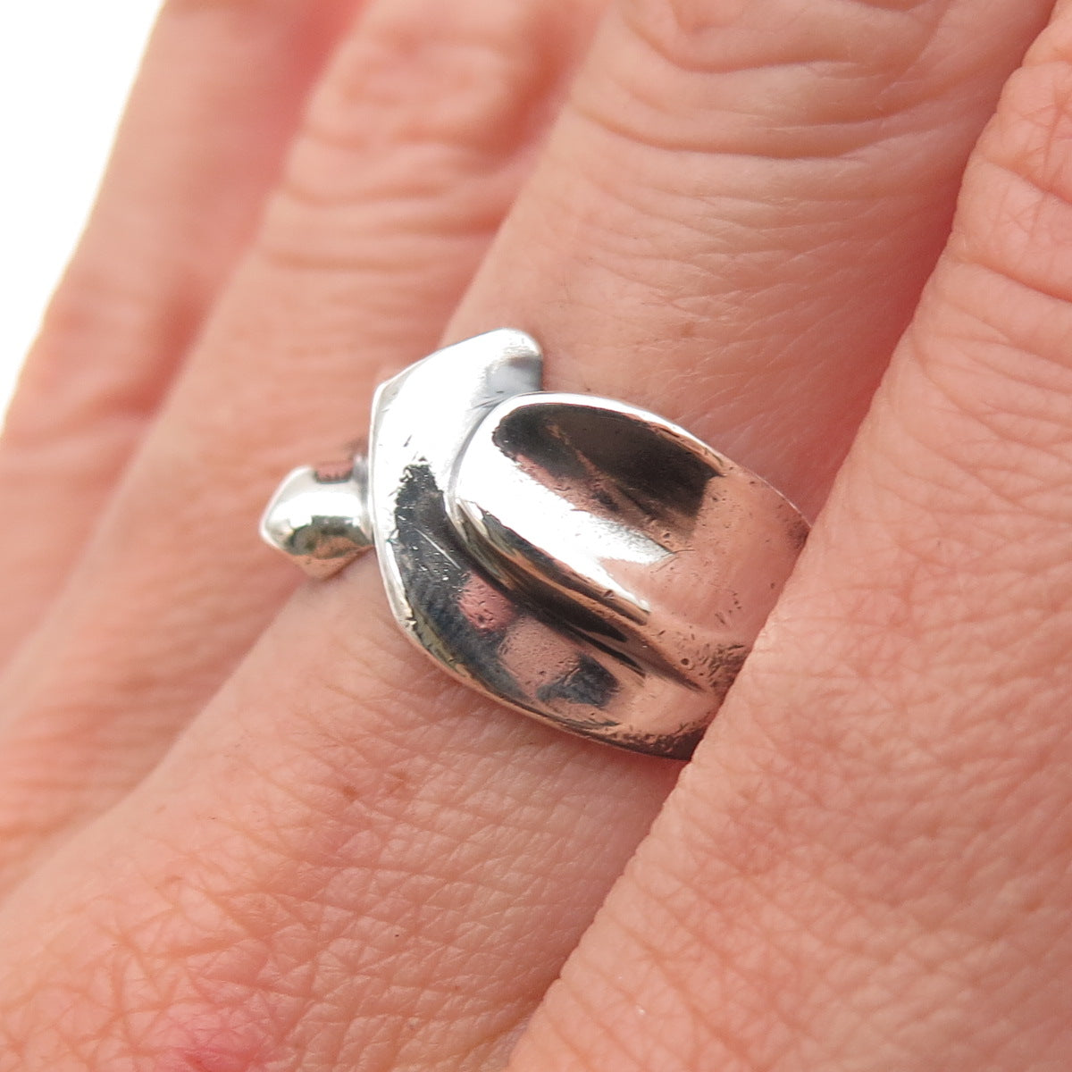 925 Sterling Silver Vintage Mexico Modernist Twist Oxidized Ring Size 7.25