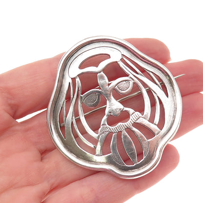 Simons Brothers 925 Sterling Antique Art Deco Lion Modernist Oxidized Pin Brooch