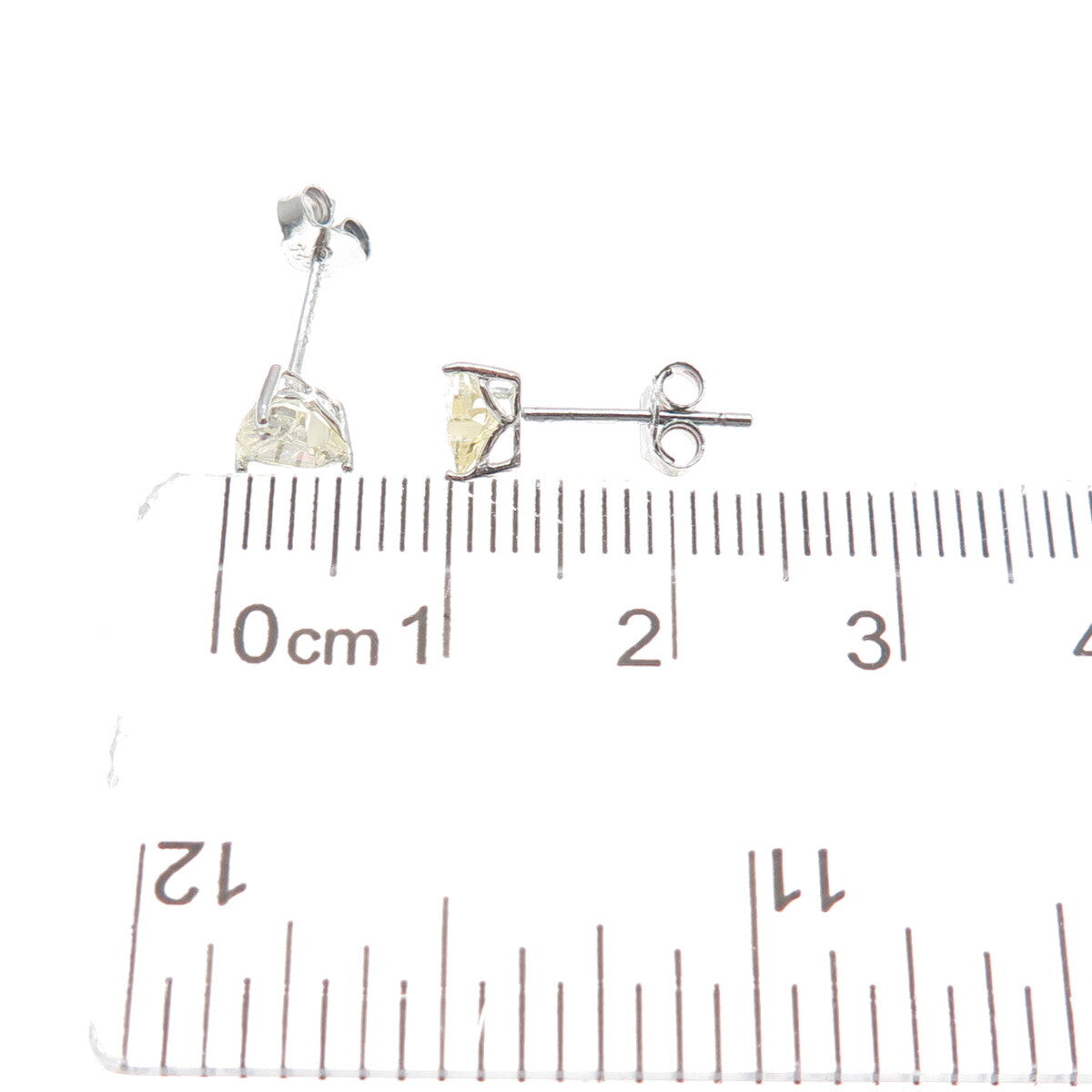 925 Sterling Silver Heart-Cut Canary C Z Stud Earrings