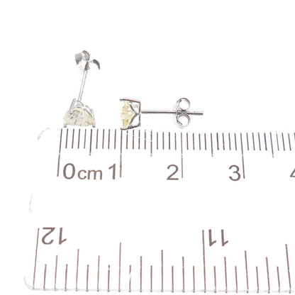 925 Sterling Silver Heart-Cut Canary C Z Stud Earrings