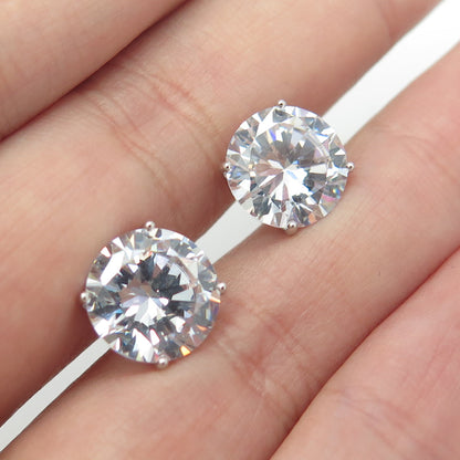 HAN 925 Sterling Silver Round-Cut White C Z Stud Earrings