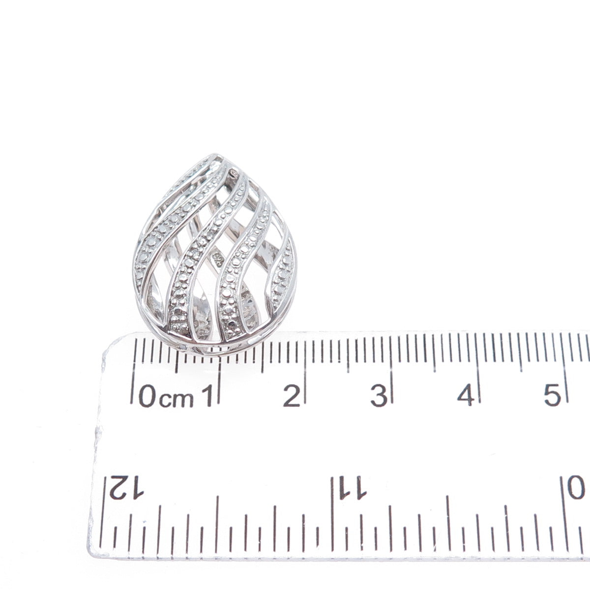 925 Sterling Silver Real Diamond Accent Teardrop Slide Charm Pendant