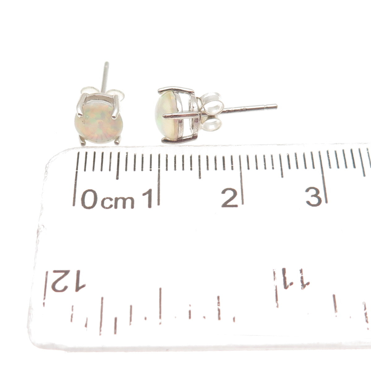 925 Sterling Silver Real Round-Cut Opal Stud Earrings