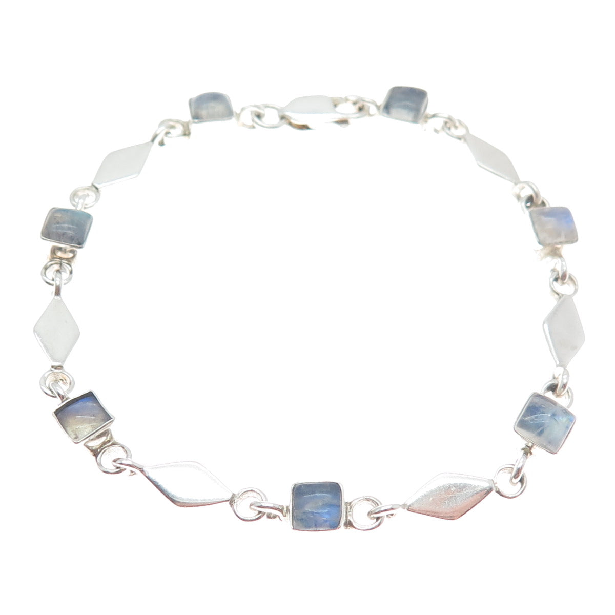 DOUG PAULUS Sterling Silver Vintage Real Moonstone Geometric Link Bracelet 7"