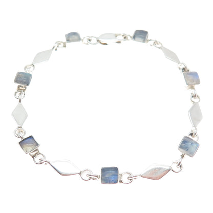 DOUG PAULUS Sterling Silver Vintage Real Moonstone Geometric Link Bracelet 7"