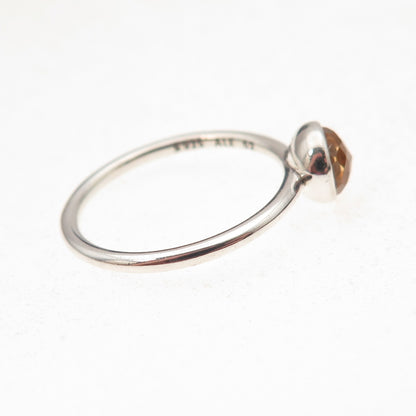 Pandora 925 Sterling Silver Real Citrine November Birthstone Droplet Ring Size 6