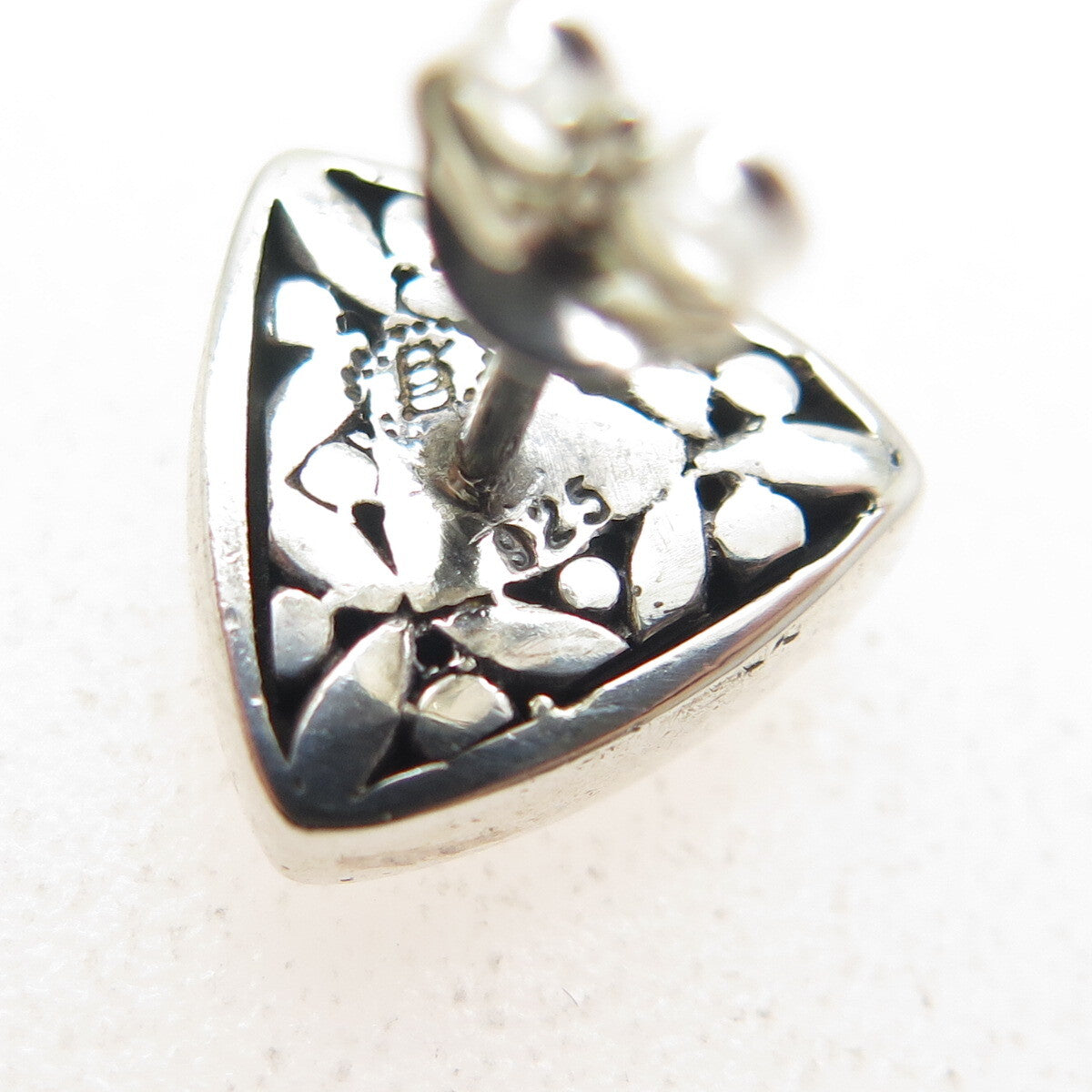BECKER 925 Sterling Silver Vintage Floral Ethnic Triangle Stud Earrings