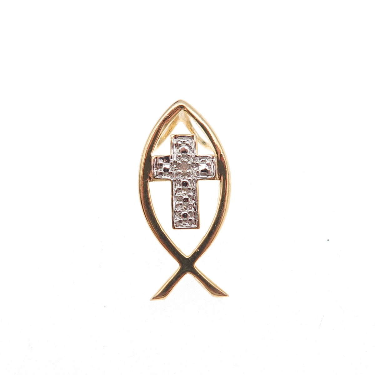 Ross Simons Sterling Silver Gold Plated Real Diamond Cross Ichthys Slide Pendant