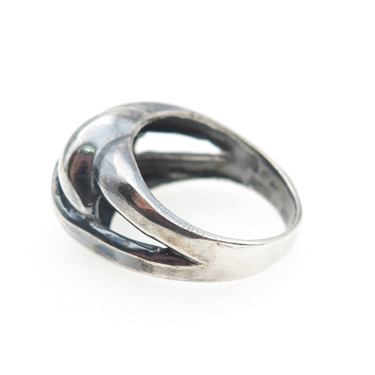 925 Sterling Silver Vintage Modernist Interlocked Oxidized Ring Size 7.25