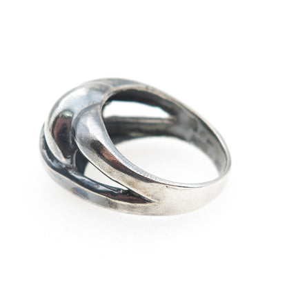 925 Sterling Silver Vintage Modernist Interlocked Oxidized Ring Size 7.25