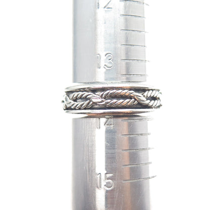 925 Sterling Silver Vintage Mexico Twisted Rope Oxidized Band Ring Size 14