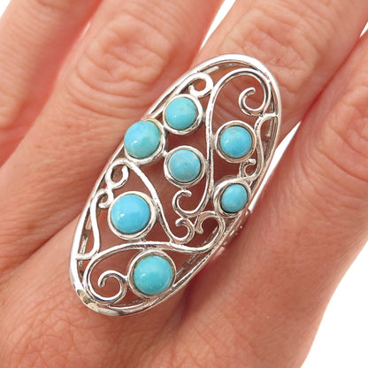 Chuck Clemency 925 Sterling Silver Real Turquoise Swirl Ring Size 7.25