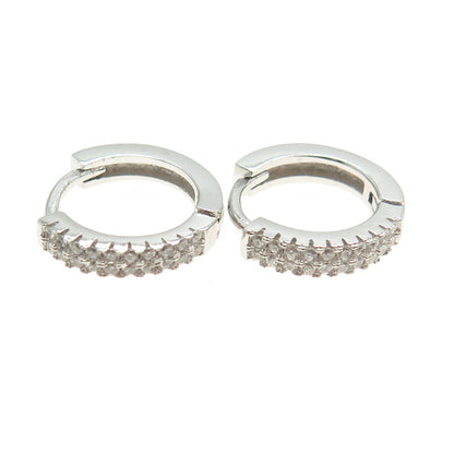 925 Sterling Silver Round-Cut C Z Hoop Earrings