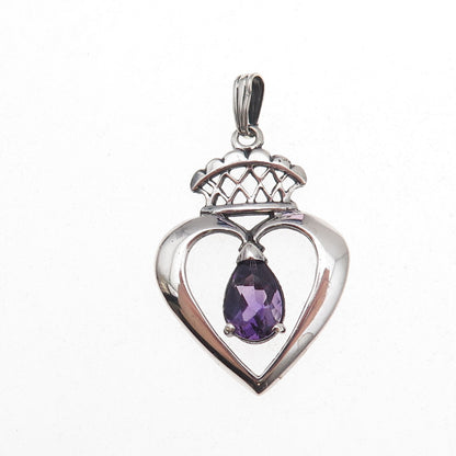 925 Sterling Silver Vintage Real Amethyst Scottish Luckenbooth Charm Pendant