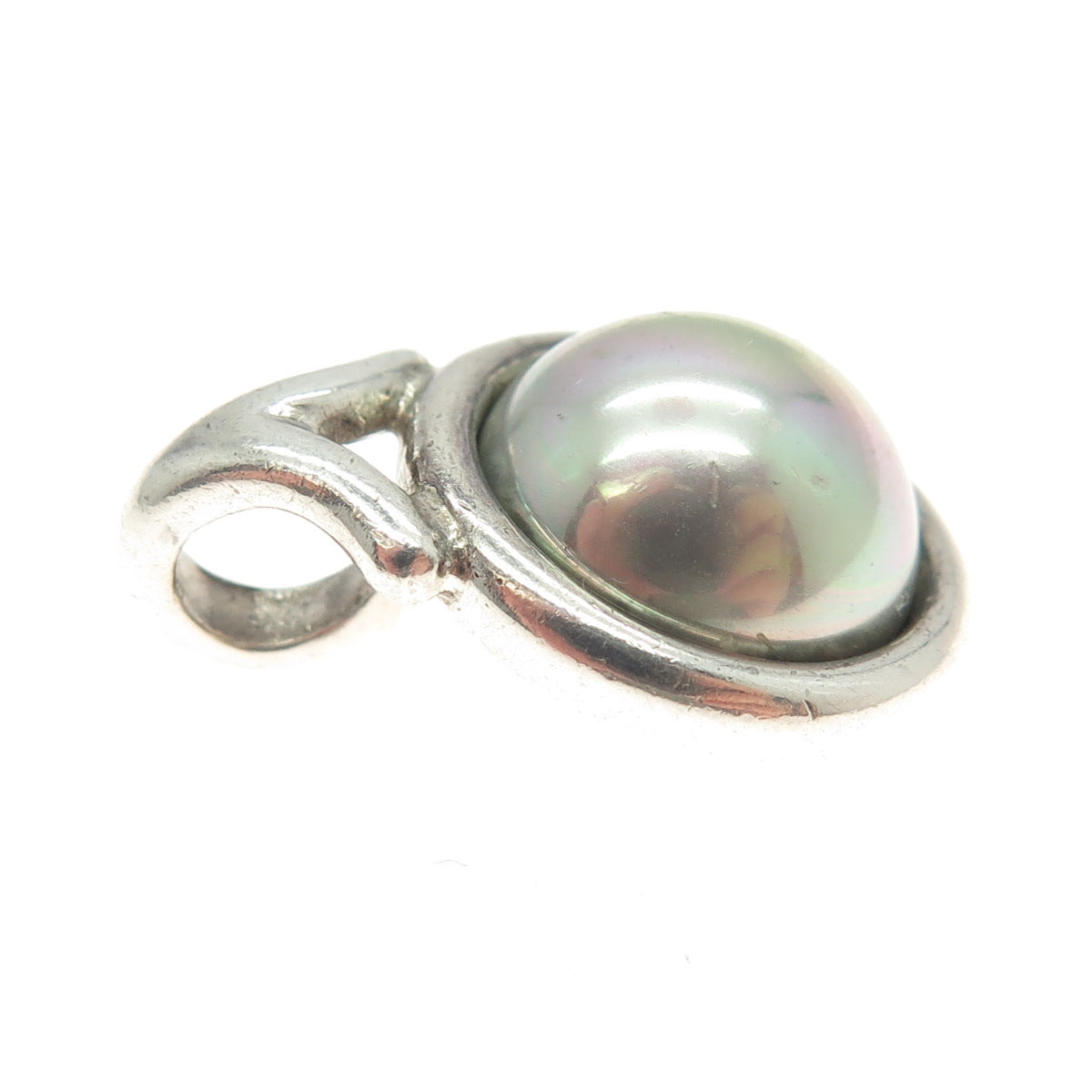 BARRA 925 Sterling Silver Vintage Faux Gray Pearl Slide Pendant