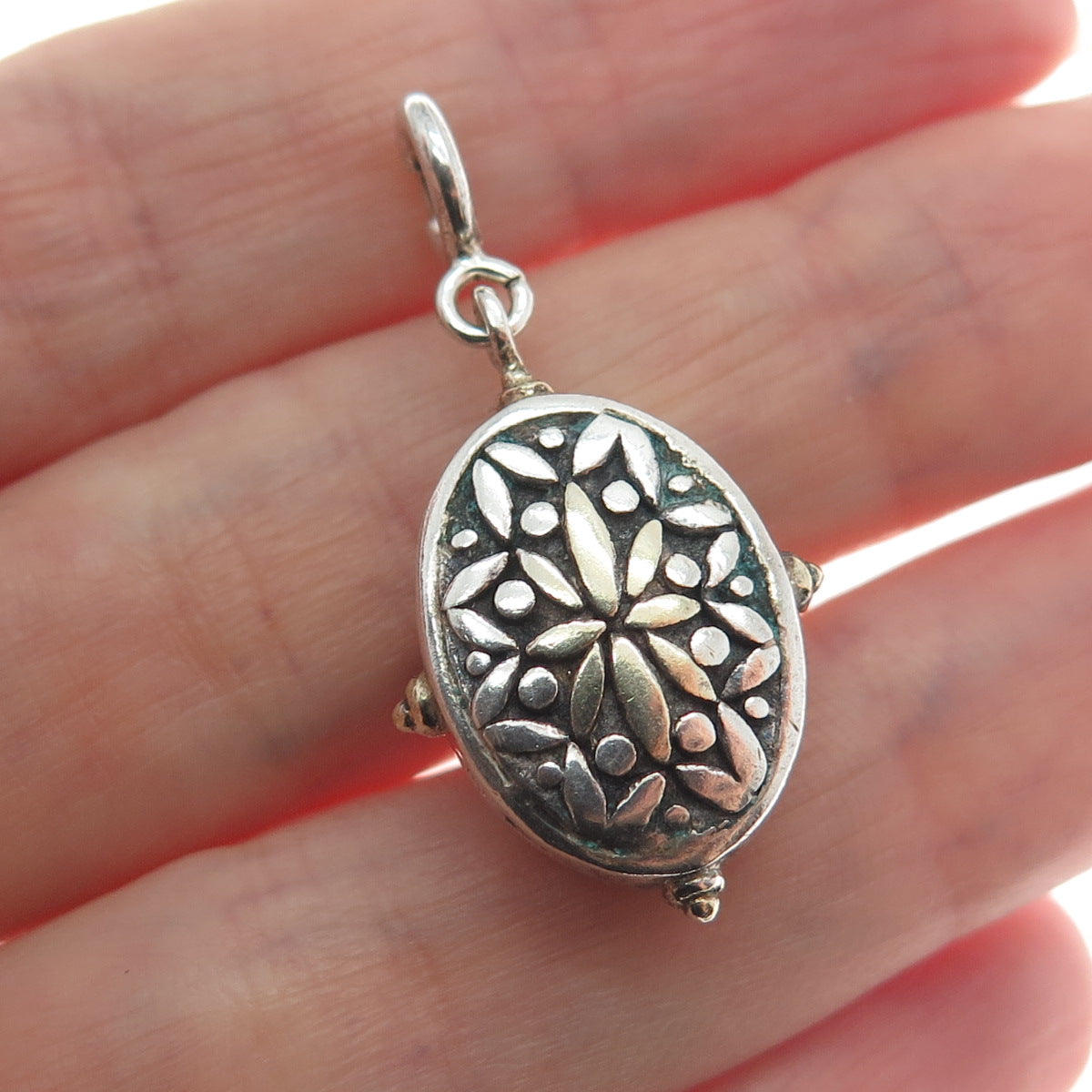 925 Sterling Silver Vintage Black Onyx Oxidized Spring Ring Clasp Charm Pendant