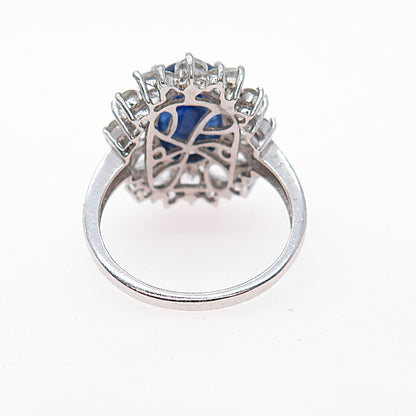 925 Sterling Silver Real Sapphire & White Topaz Bohemian Ring Size 7