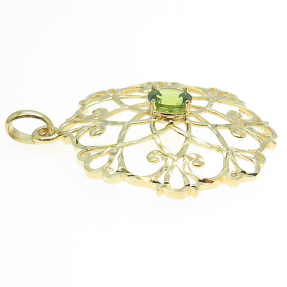 CHATEAU D'ARGENT 925 Sterling Silver Gold Plated Real Peridot Gem Ornate Pendant