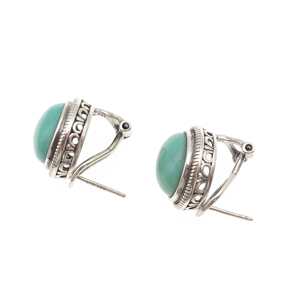 925 Sterling Silver Vintage Real Tyrone Turquoise Omega Back Earrings