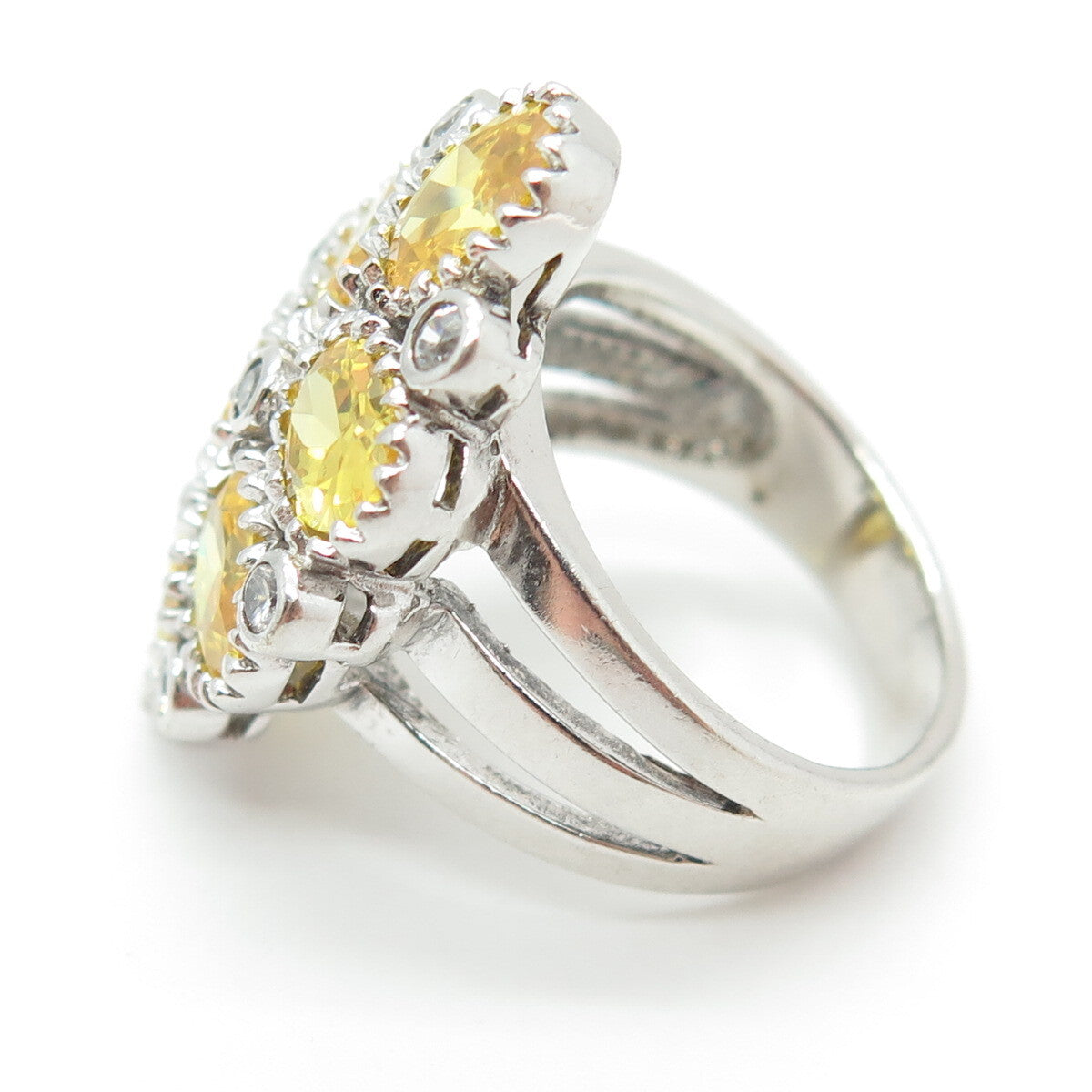 925 Sterling Silver Oval & Round-Cut Canary White C Z Cluster Ring Size 7