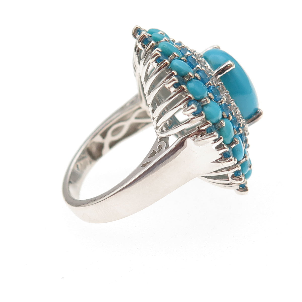 Chuck Clemency 925 Sterling Silver Real Turquoise Apatite & Topaz Ring Size 7.75