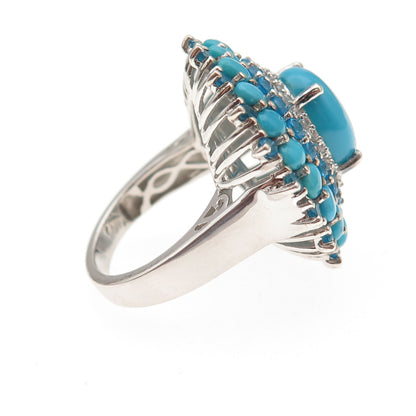 Chuck Clemency 925 Sterling Silver Real Turquoise Apatite & Topaz Ring Size 7.75