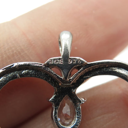 BGE BRADFORD 925 Sterling Silver Pear-Cut Shaped C Z Angel Wings Heart Pendant