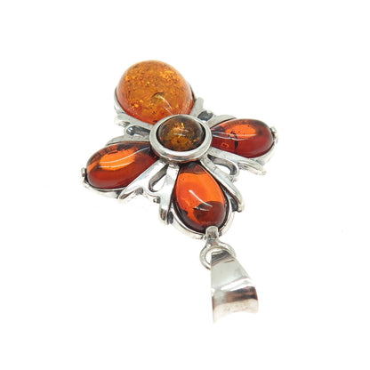 VALERIO V8 925 Sterling Silver Vintage Poland Real Amber Cross Pendant