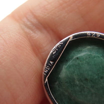 925 Sterling Silver Real Emerald Modernist Slide Pendant