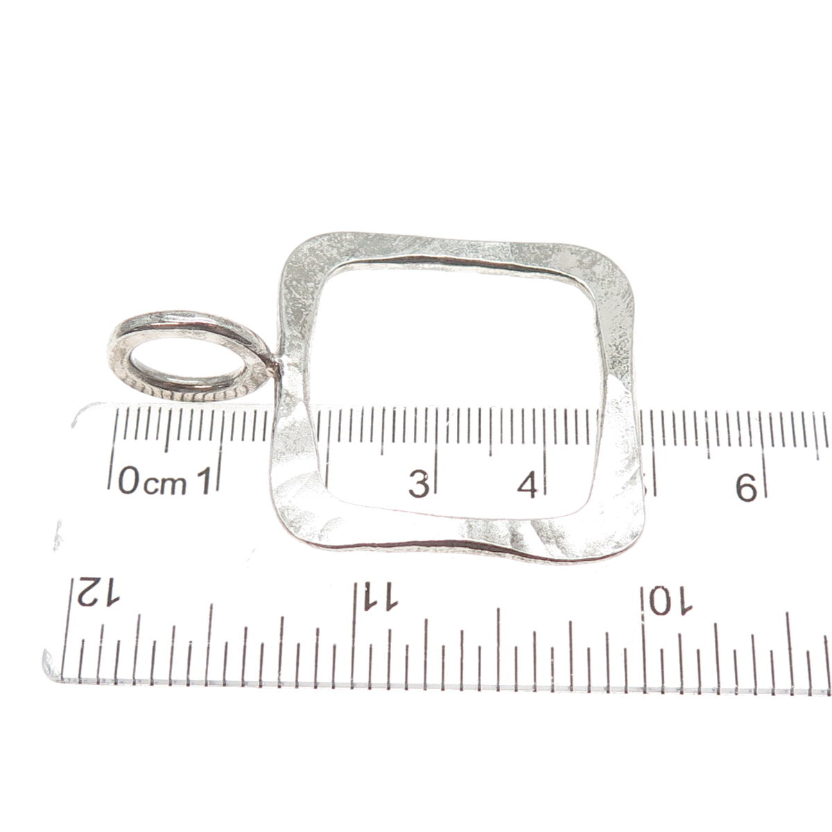 925 Sterling Silver Vintage RN Modernist Hammered Square Charm Pendant