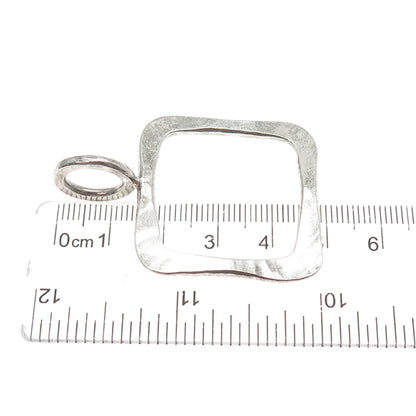 925 Sterling Silver Vintage RN Modernist Hammered Square Charm Pendant
