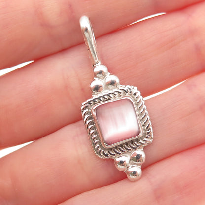 925 Sterling Silver Vintage Mexico Real Pink Mother-of-Pearl Charm Pendant