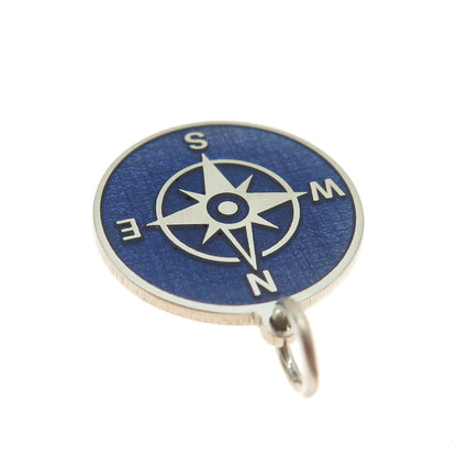 925 Sterling Silver Purple Enamel Compass Round Tag Minimalist Charm Pendant